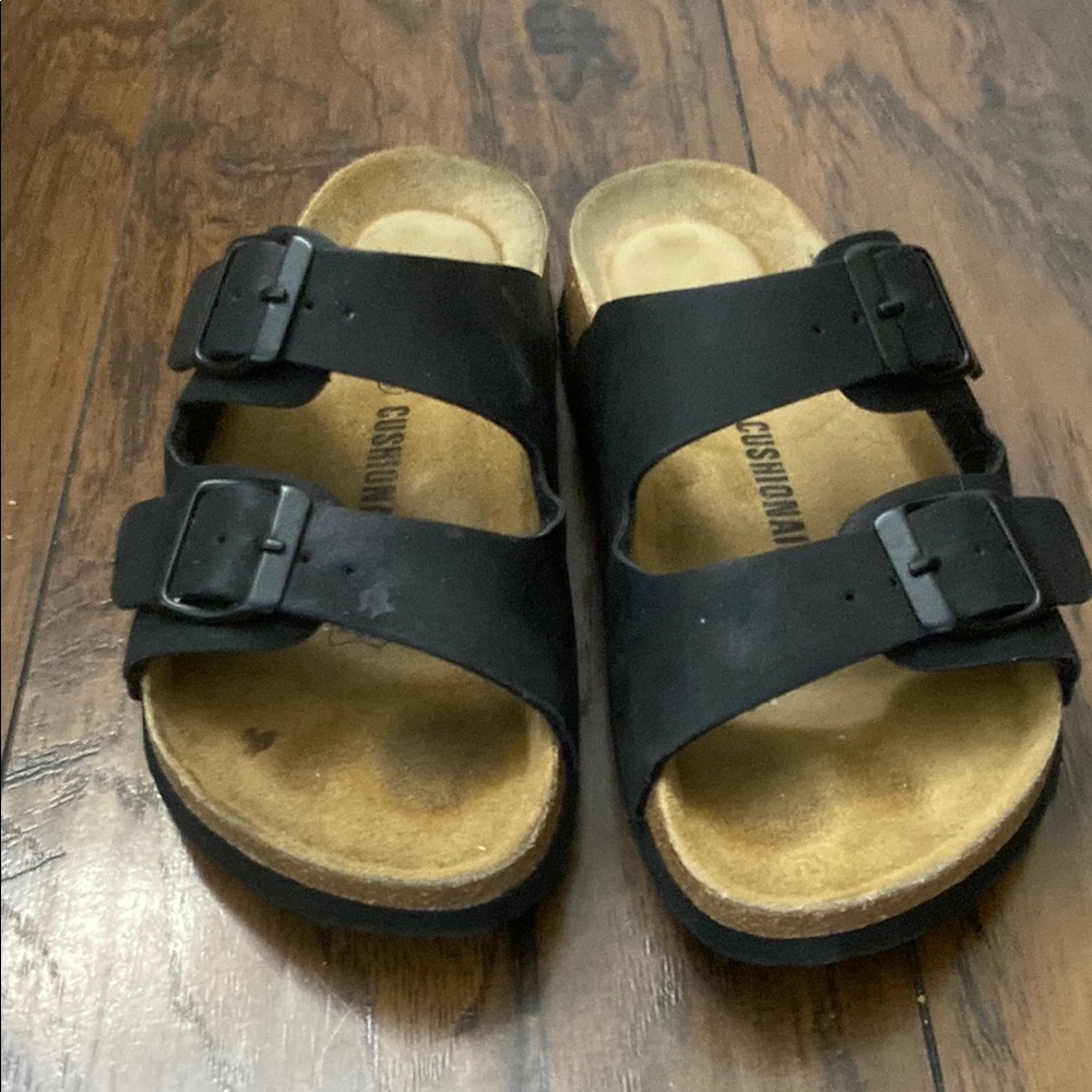 Black and Tan Comfort Sandals with Adjustable Straps